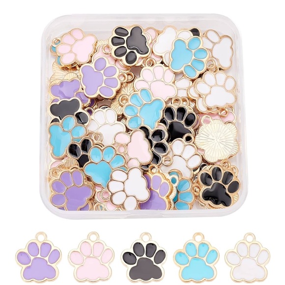 Paw Print Charm Women’s Blue Gold DIY Jewelry Gift - Picture 1 of 3